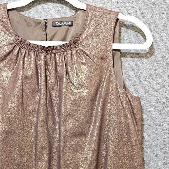 Tahari Linen Dress Womens Size 4 Bronze Metallic Knee Length Party Dress  Ruffle - Picture 2 of 16